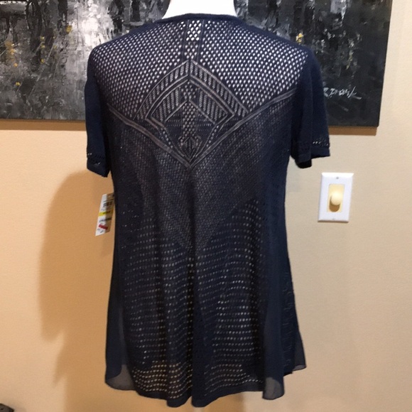 NWT Style & Co Short Sleeve Knit Linen Blend Mixed Media Cardigan-Size M - Picture 3 of 11